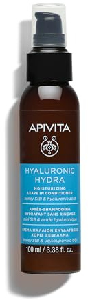 Apivita Après-shampooing Sans Rinçage 100 ml – Hydratant léger naturel à l’aloe et acide hyaluronique. Démêle, protège de la chaleur, contrôle les frisottis et adoucit les cheveux.