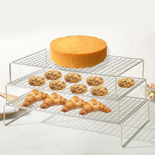 3 griglie di raffreddamento in acciaio inox, a tre strati, griglia di raffreddamento per barbecue, accessori per muffin, pizza e grigliate