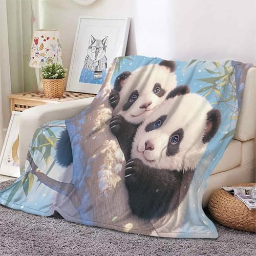 Manta Panda Mantas Hojas De Bambú Estampado 3D Cobija Mantas Suave Franela para Cama, Cobertor Sofa 127x152 cm Manta de Microfibra Cálida Decorativa