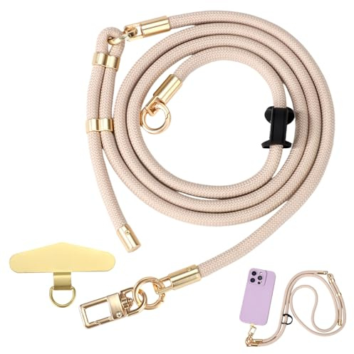 BOXOB 2pcs Phone Lanyard, Anti-Drop Long & Short Cellphone Wrist Strap with 1 Gasket 1 Adhesive Label for Most Phones (Light Beige)