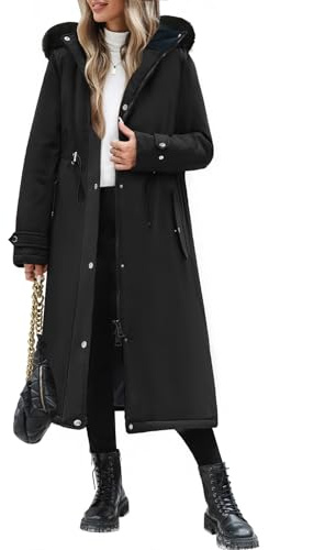 Jyanl Womens Long Winter Coats Puffer Fleece Jacket Down Hooded Parka Warm Overcoat Thicken Sherpa Quilted Jacket Removable Fur Hood Zip Coats Trendy