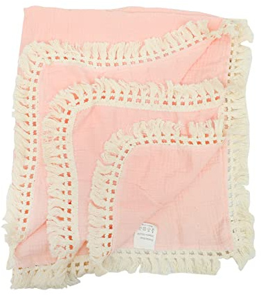 GLEAVI 1Pc Newborn Gauze Blanket with Tassel Design Multi Functional Soft and Breathable Bath Towel Versatile Swaddling Stroller Sunshade and Bed for Boys