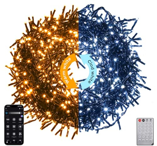 Circlio 50M 2000LED Lichterkette Weihnachtsbaum, Hohe Helligkeit Lichterkette Außen Weihnachten mit Zweifarbige Beleuchtung, APP und Fernbedienung, 17 Modi, 4 Helligkeiten, Timer (Warmem/Kaltem Weiß)