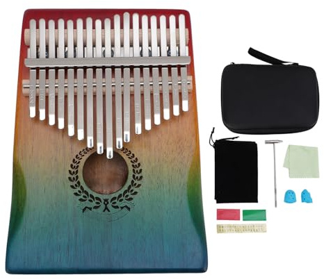 Generic Kalimba 17 tasti portatile mogano pollice pianoforte strumento musicale con custodia per il trasporto melodia martello colorato
