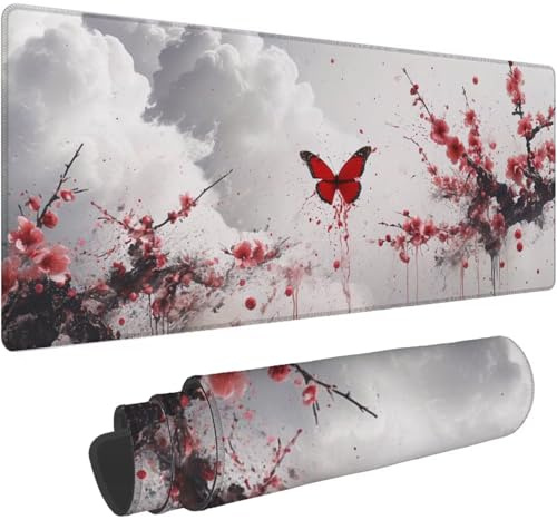 Tapis de Souris Gamer Bordeaux Tapis de Souris XXL 1600x800mm Desk Mat Papillon Mouse Pad Imperméable Mouse Pad Gaming Bords Cousus Améliore la Précision et la Vitesse Meilleur Choix de Jeu T147