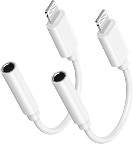 Adaptador Lightning a conector de auriculares de 3,5 mm, calidad de audio premium certificada por Apple MFi y chip DAC para escuchar música, coche, gimnasio, oficina en casa, compatible con iPhone 14