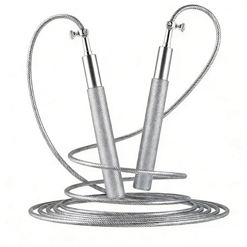 Zosilong 3M Verstellbare Springseil für Alle Größen & Körpertypen, Hochwertiges Metall Springseil Erwachsene Fitness, Speed Rope für Fitness & Ausdauer & Seilspringen Training, Silber
