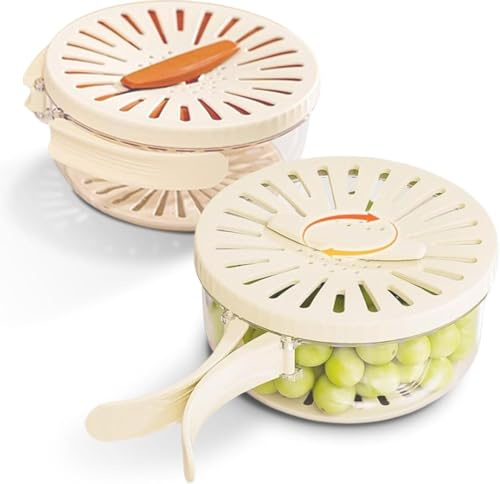 2-in-1 Draining and Preservation Basket: Simplify Washing & Storing, Fruit Drainer Container with Foldable Handle (Brown x1, 7x 7x 3.4)