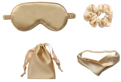Garneck Masque de Sommeil en Imitation Soie Doux Lot de 4 set de Pièces Bandeau Élastique à Cheveux et Paquet de Rangement Léger et Confortable pour Voyage et Détente Masque Yeux