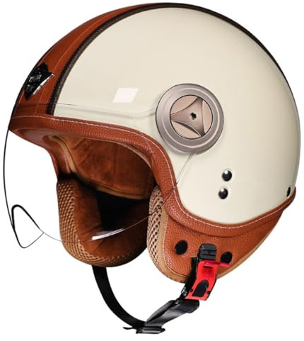 Caschi Jet Moto Vintage Omologato DOTECE Mezzo Pelle Casco Da Motociclista Caschi Cromwell Con Visiera Casco A Scodella Portatile Per Uomo Donna Scooter Street Cruiser 3,L:59-60CM