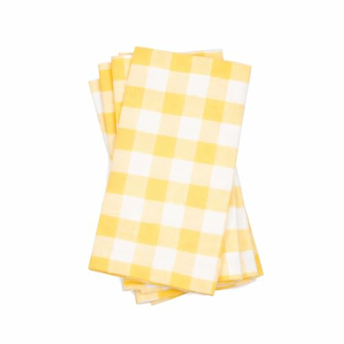 Premier Yellow Gingham Cotton Napkins Set of 4 40 x 40cm Reusable | Table napkins made from reusable cotton. Ideal for everyday dining, picnics, Easter tables and spring entertaining.