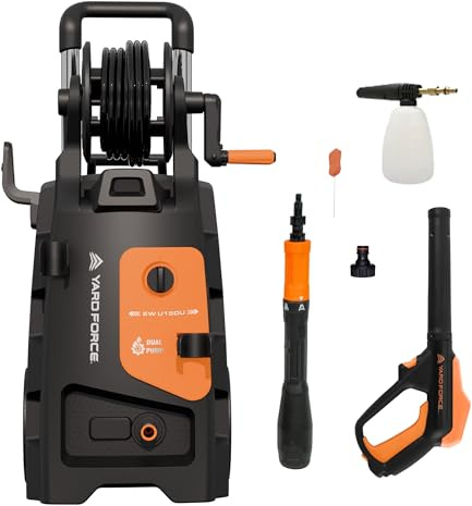 Yard Force 2800W Twin Power Dual Pump High Pressure Washer 150bar Maximum Pressure, 550L/h Max Flow Rate, 8m Hose, Dual Pump, with Foam Sprayer