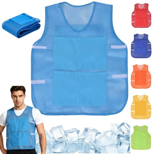 Ice Vests for Women Men Kids Boys Girls Summer Cooling Vest with 8 Ice Packs Blue Red Pink Orange Navy Breathable Body Cold Jacket Foldable Cooler Vest with for Outdoor Working Fishing Hiking One Size