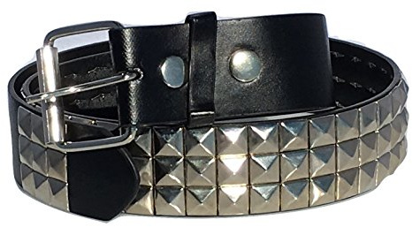 Dangerous Threads Black Studded Belt- 1 1/2 - Bright Nickel Pyramid Studs - Punk, Goth