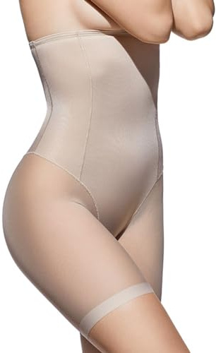 Selene, Braga Moldeadora de Mujer Cintura Alta, Braguita con Pierna Transparente, Colección 904 Control, Color Tierra, Talla M