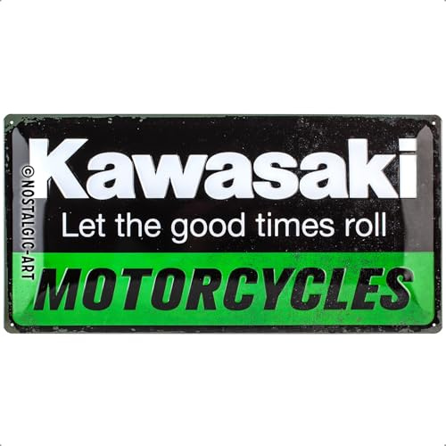 Nostalgic-Art Retro Blechschild, 25 x 50 cm, Kawasaki – Motorcycles | Original Kawasaki Lizenzprodukt (OLP), aus Metall, Vintage Design, Blechschilder Sprüche, Geschenk-Idee für Biker