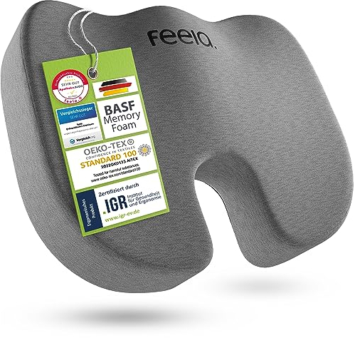 feela.® Orthopädisches Sitzkissen [3 Härtegrade] TESTSIEGER – Ergonomisches Sitzkissen für Bürostuhl & Auto – Schmerzlindernd, Steißbein entlastend, Sitzkomfort & Durchblutung fördernd (Medium)