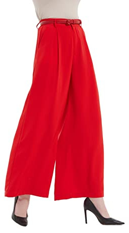 Tronjori Pantaloni da Donna A Vita Alta Casual Pantaloni con Tasche Gamba Larga Pantaloni Lunghi per Ufficio Pantaloni Casual (L, Rosso)