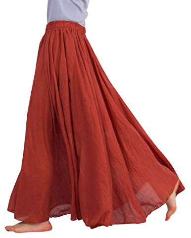 FEOYA Jupe Bohême Femme Décontractée Plissé Casual Jupe en Coton et Lin pour Printemps Été Automne Vacances Plage Longueur M/95 CM