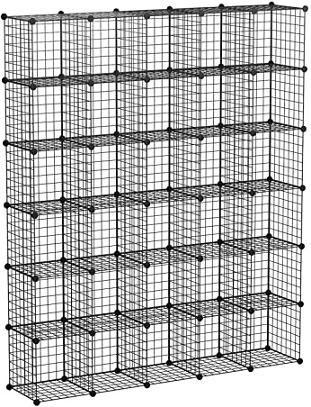 KOUSI 14x14 Wire Cube Storage, Metal Grid Organizer, 30-Cube Modular Shelving Unit, Stackable Bookcase, Ideal for Living Room, Bedroom, Office, Garage