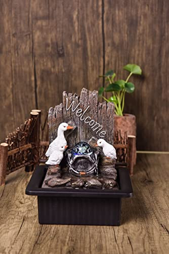 Creative Touch Fountain Edition Duck Family Indoor Water Fountain with LED Light | Size 21 * 17.5 * 25 Cm | Black | Dual USB & 3 Pin UK Plug Included