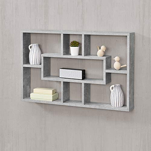 [en.casa] Mensola da Parete a Forma Rettangolare con 7 Scomparti 77 x 10 x 48 cm Scaffale Pensile con Ripiani Portaoggetti Libreria - Effetto Cemento