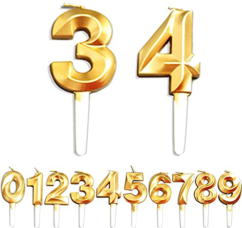 Geburtstag Zahl Kerzen, 3/4/34/43 JJubiläumstorten Dekoration, Gold Nummer Geburtstagskuchen kerzen, Kuchen Dekoration für Geburtstag Party Hochzeit Jahrestag Abschlussfeier Feier Lieferungen