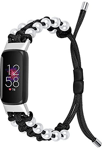 Ginamart Compatible with Fitbit Luxe Strap, Women Girls Woven Nylon Adjustable Arm Bands Sport Replacement Strap Wristband for Luxe Activity Tracker (Black)