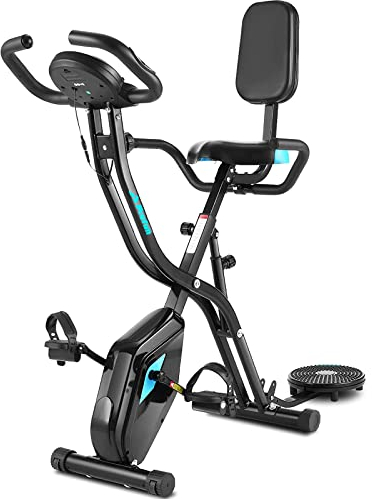 Profun Klappbar Heimtrainer Fahrrad - Fitness Fahrrad 10 stufiger Einstellbarer Widerstand mit Twister-Übungsbrett,Stationären Fahrräd mit APP-Anschluss Schwarz