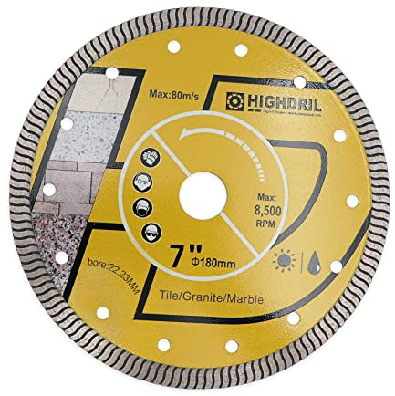 HIGHDRIL Diamant Trennscheibe 175mm Super Dünne Schneiden für Beton,Granit,Naturstein,Ziegel,Trockenschnitt