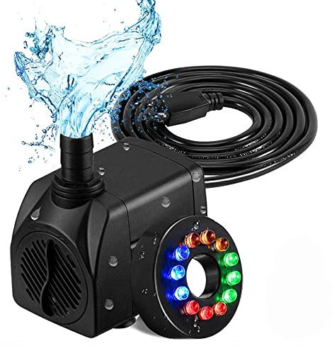 Mini pompa ad acqua, 800 l/h, 16 W, pompa per acqua subacquea, ultra silenziosa, con 12 luci LED, per fontane, piscine, giardini, laghetti, acquari, acquari
