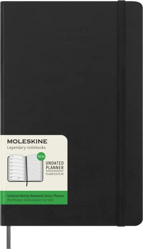 Moleskine Undated Weekly Planner, Agenda Settimanale Classica di 12 Mesi con Copertina Rigida e Chiusura Elastica, Formato Large 13 x 21 cm, Nera