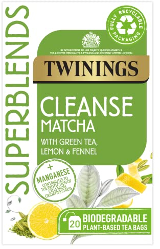 Twinings Superblends Cleanse Tea - Green Tea Herbal infusion with Matcha, Lemon & Fennel Seeds with Manganese- 20 Biodegradable Tea Bags