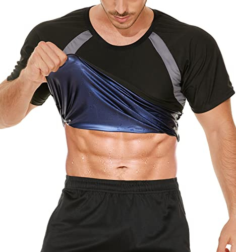 LAZAWG T-Shirt Sudation Homme Gilet Débardeur Fitness–Vêtement de Sudation Manches Courtes Tee de Sudation Homme Sport Fitness Polyurethane