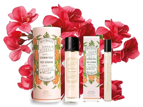Present till kvinnor – Panier des Sens – roll-on parfym dam – ros geranium – damdoft kropp och hår – blommig doft – Eau de Parfum aux Absolues de Parfum Made in France – 50 ml + 10 ml