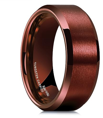 King Will 8mm Classic Tungsten Rings for Men Mens Burgundy Wedding Bands Simple Engagement Promise Ring Matte Brushed Beveled Edges Comfit Fit Durable, Red Size 12