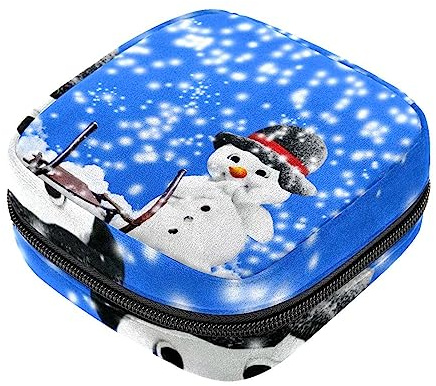 Sanitary Napkin Storage Bag, Feminine Product Pouches Portable Period Kit Bag for Girls Women Ladies Winter Cute Snowman