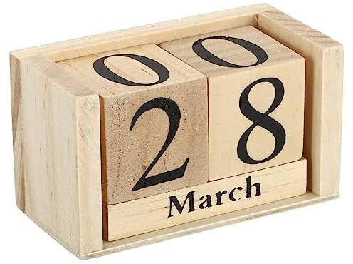 PATIKIL Vintage Madera Bloque Perpetuo Calendario, Reutilizable Madera Mes Fecha Exhibición Bloques para Escritorio Oficina Hogar Decoración Estilo 4, Marrón