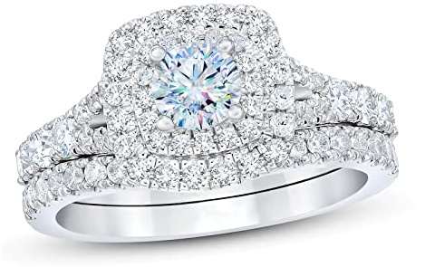 Molioaki Damen Platin überzogenes Silber Brilliant Cut 5A Zirconia Ring Set Schmuck für Braut Hochzeit Band Verlobungsring Trauring Ehering -56