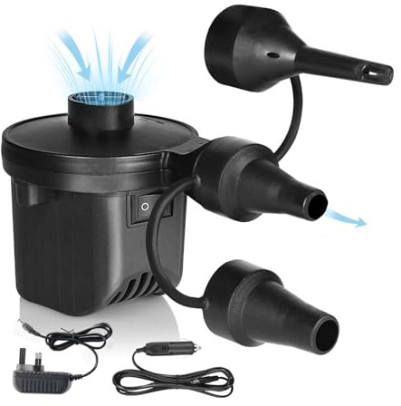 ieron Electric Air Pump 220-240V Inflator Deflator with 3 Nozzles, Electric Pump for Inflatable Swimming Pool, Swimming Ring, Pump Air Bed, Air Mattresses, Inflatable Boats Toy-UK Plug