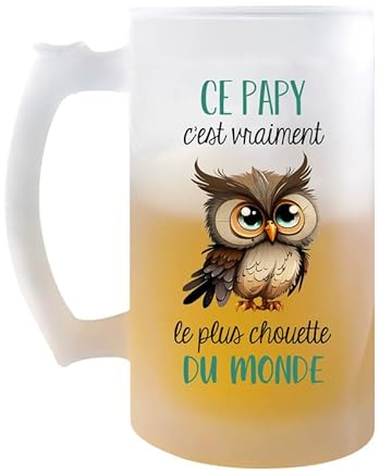 Planetee Chope Ce Papy Le plus Chouette | Verre à bière Pinte Fête des Grands-Pères Prénom Cadeau Anniversaire Noël Humour
