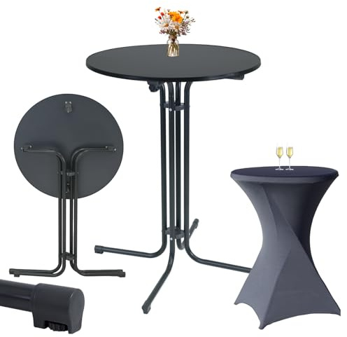 TRUTZHOLM Set aus Stehtisch klappbar Ø 80 cm in Anthrazit & passender Husse in Anthrazit Tischdecke bügelfrei, waschbar, pflegeleicht für Gastrotisch Partytisch Bistrotisch Indoor & Outdoor