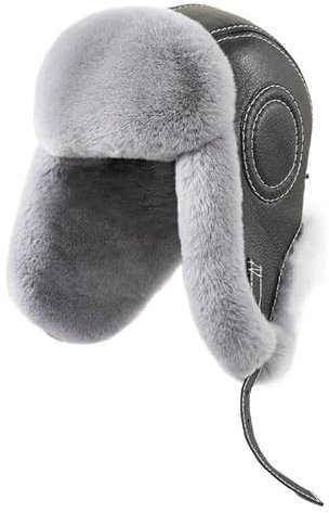 Winter Fliegermütze Ankunft männer Bomber Hüte Winter Russische Mann Warme Echte Schaffell Leder Hut Männlichen Echt Pelz Caps Trappermütze für Snowboarden Skaten Radfahren (Color : Light Grey, Size