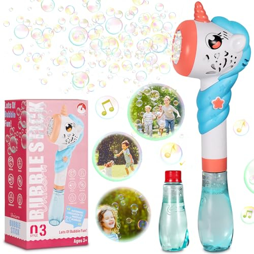 Automatisk Bubbelmaskin, Bubbelmaskin med Ljus Musik för 3 4 5 6 7 8+ år Gamla Flickor Pojkar Sommarbubbelmaskin för barn Trädgårdsfest Bröllop Födelsedagspresent (A2)