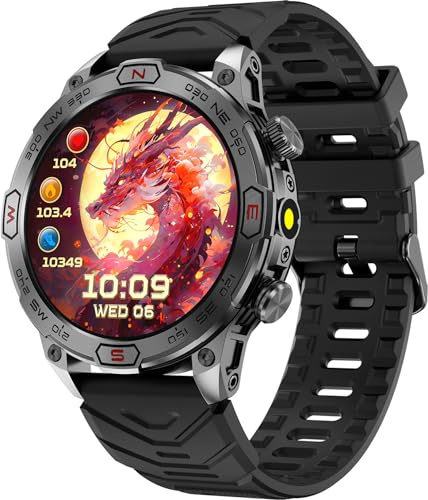 findtime Outdoor Smartwatch Herren Telefonfunktion Fitnessuhr 1.43 Zoll AMOLED Touchsreen Laufuhr Herren Militär Uhr Blutdruckmessung Pulsmesser Sportuhren Herren Kompass Barometer Fitnesstracker