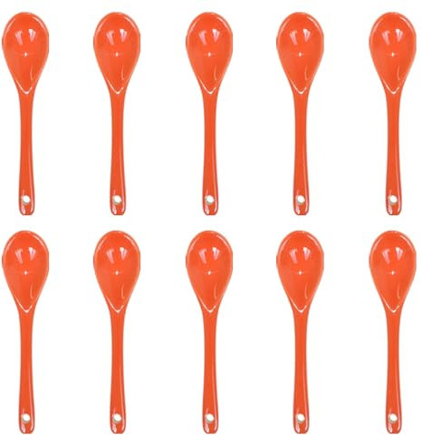 Pirhosigma Lot de 10 cuillères à œufs en porcelaine orange de 11,9 cm pour café, dessert, yaourt, thé, thé laiteux