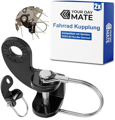 Fahrradanhänger Kupplung mit Sicherheitssplint – 2 Sets, kompatibel mit Qeridoo KUFA-20 Flex-Bar-Deichsel, aus Metall, in Schwarz