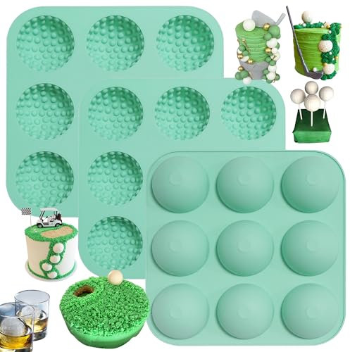 Zorazio Golf Ball Ice Cube Molds, Set of 3 (27 Pieces), Green, Silicon, Freezer & Microwave Safe, Perfect for Cocktails, Chocolate, Candy & Cake Decorations
