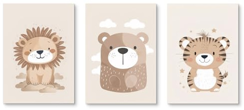 Ueiwffzo 3er Set Poster Bilder Kinderzimmer Dschungel Tiere Bilder, Babyzimmer Deko Leinwand Bilder Boho Wandbilder, Wandposter Kinderzimmer, Ohne Rahmen (50x70cm)