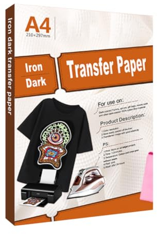 Uadme Carta Transfer per Tessuti Scuri, 10 Pezzi A4 Carta Trasferibile per Tessuti, Carta di Trasferimento per Tessuti Scuri, Magliette, Borse, Cuscini, Grembiuli Fai-Da-Te Facili